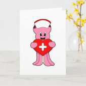 Oktopus als Krankenschwester mit Herz Karte (Gelbe Blume)