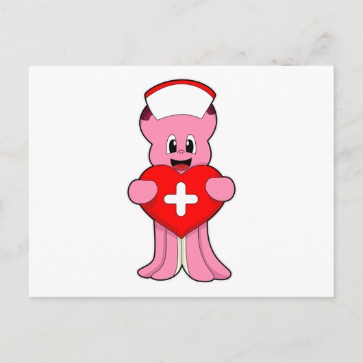 Oktopus als Krankenschwester mit Herz Postkarte (Vorderseite)