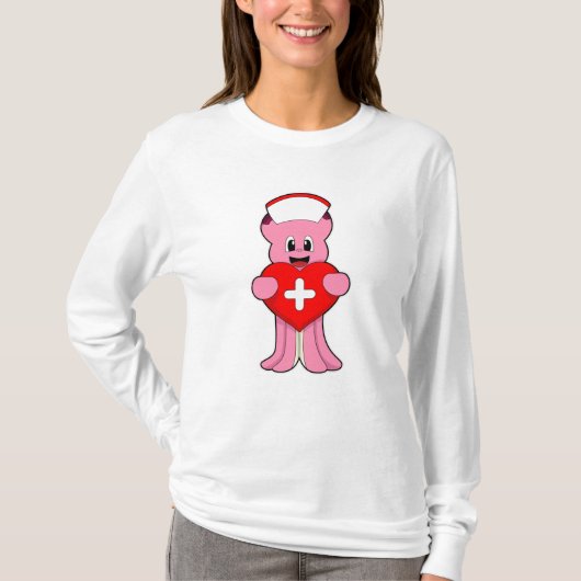 Oktopus als Krankenschwester mit Herz T-Shirt (Vorderseite)