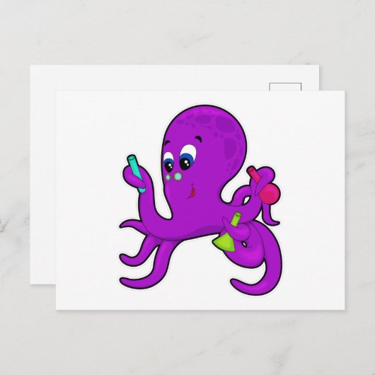 Oktopus als Lehrer mit Laborausrüstung Postkarte (Vorne/Hinten)
