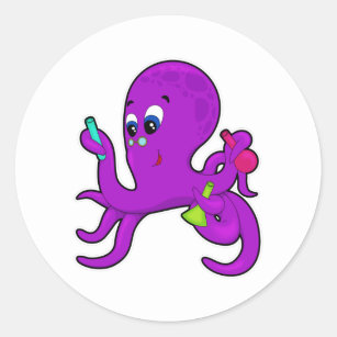 Oktopus als Lehrer mit Laborausrüstung Runder Aufkleber