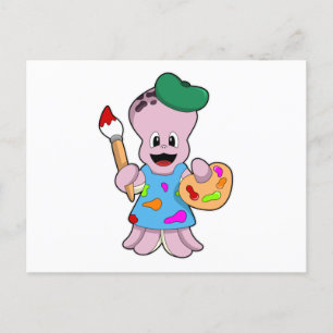 Oktopus als Maler mit Pinsel Postkarte