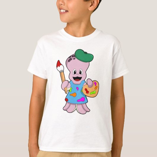 Oktopus als Maler mit Pinsel T-Shirt (Vorderseite)