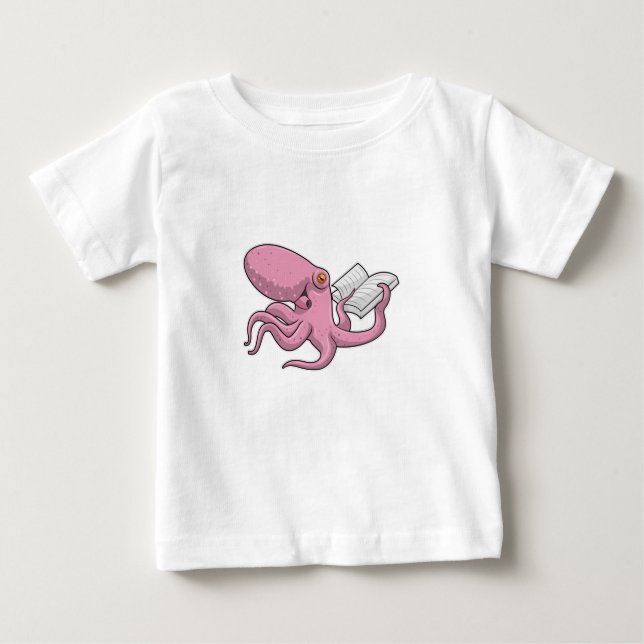Oktopus als Nerd mit Buch Baby T-shirt (Vorderseite)