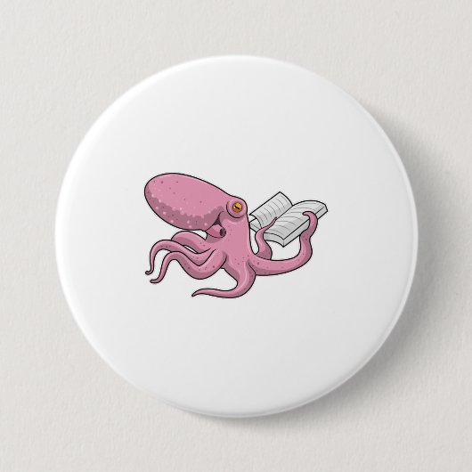 Oktopus als Nerd mit Buch Button (Vorderseite)