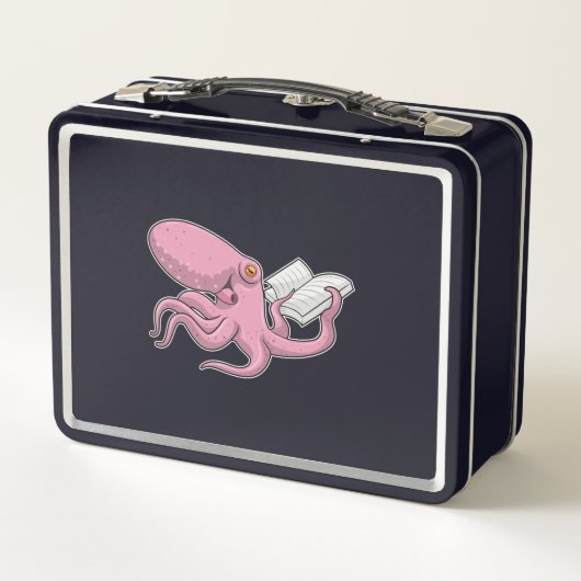 Oktopus als Nerd mit Buch Metall Brotdose (Rückseite)