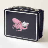 Oktopus als Nerd mit Buch Metall Brotdose (Vorderseite)