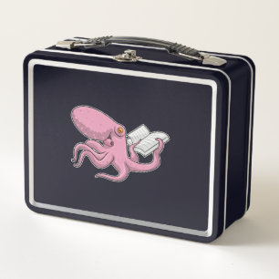 Oktopus als Nerd mit Buch Metall Brotdose