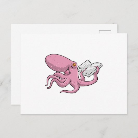 Oktopus als Nerd mit Buch Postkarte (Vorne/Hinten)