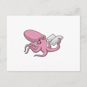 Oktopus als Nerd mit Buch Postkarte