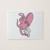 Oktopus als Nerd mit Buch Puzzle (Horizontal)
