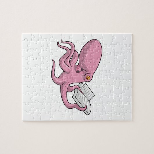 Oktopus als Nerd mit Buch Puzzle (Horizontal)