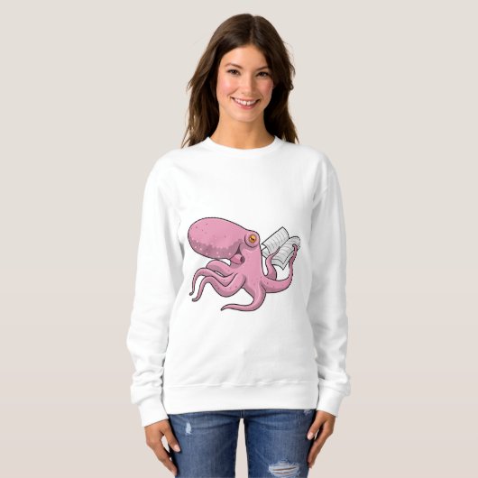 Oktopus als Nerd mit Buch Sweatshirt (Vorne ganz)