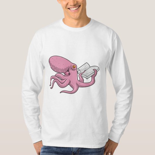 Oktopus als Nerd mit Buch T-Shirt (Vorderseite)