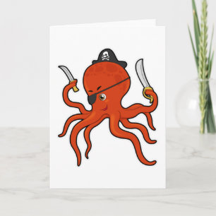 Oktopus als Pirat mit Schwert und Messer Karte