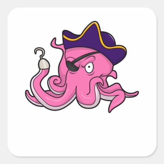 Oktopus als Pirate mit Hakenhand Quadratischer Aufkleber (Vorderseite)