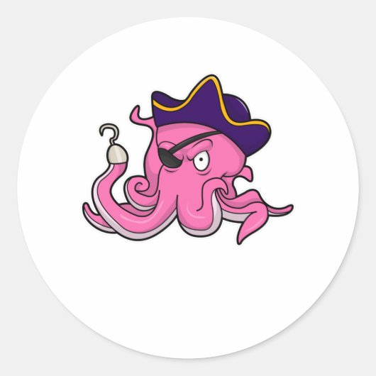 Oktopus als Pirate mit Hakenhand Runder Aufkleber (Vorderseite)