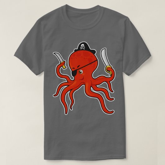 Oktopus als Pirate mit Schwertmesser T-Shirt (Design vorne)
