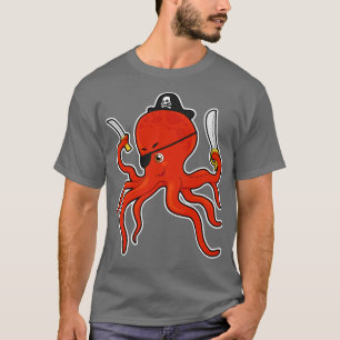 Oktopus als Pirate mit Schwertmesser T-Shirt