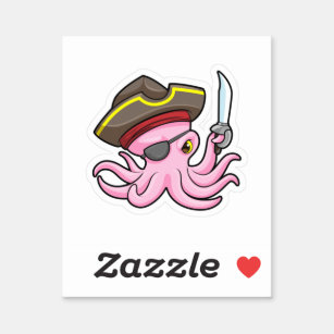 Oktopus als Piraten mit Säbel- und Augenpflaster Aufkleber