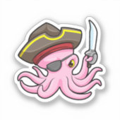 Oktopus als Piraten mit Säbel- und Augenpflaster Aufkleber (Vorderseite)