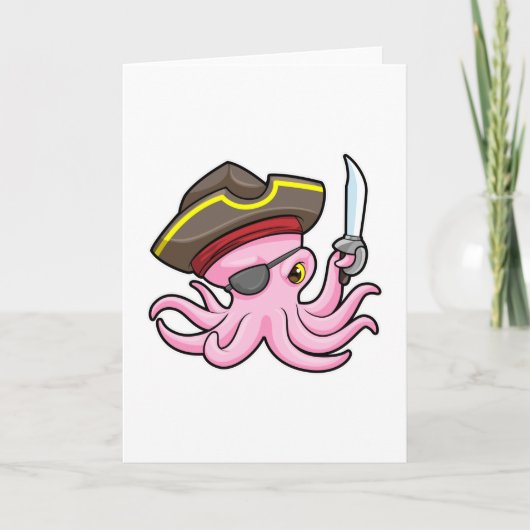 Oktopus als Piraten mit Säbel- und Augenpflaster Karte (Vorderseite)
