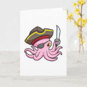 Oktopus als Piraten mit Säbel- und Augenpflaster Karte (Gelbe Blume)