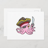 Oktopus als Piraten mit Säbel- und Augenpflaster Postkarte (Vorne/Hinten)