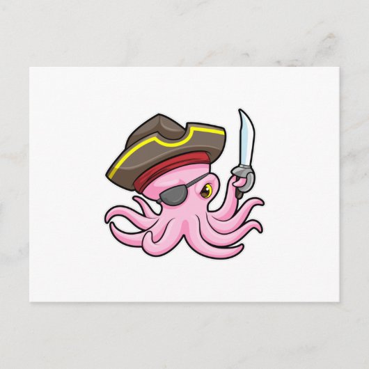 Oktopus als Piraten mit Säbel- und Augenpflaster Postkarte (Vorderseite)