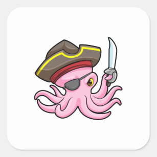 Oktopus als Piraten mit Säbel- und Augenpflaster Quadratischer Aufkleber