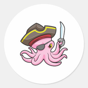 Oktopus als Piraten mit Säbel- und Augenpflaster Runder Aufkleber