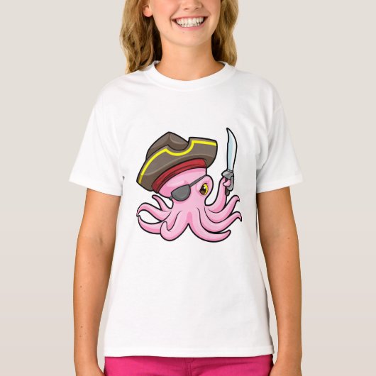 Oktopus als Piraten mit Säbel- und Augenpflaster T-Shirt (Vorderseite)