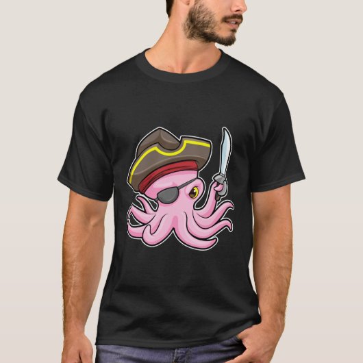 Oktopus als Piraten mit Säbel- und Augenpflaster T-Shirt (Vorderseite)