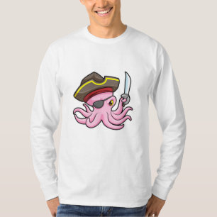 Oktopus als Piraten mit Säbel- und Augenpflaster T-Shirt