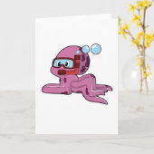 Oktopus als Taucher mit Schnorchel Karte (Gelbe Blume)