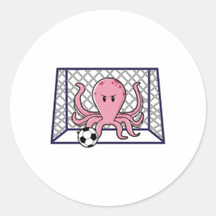 Oktopus als Torhüter mit Fußball Runder Aufkleber