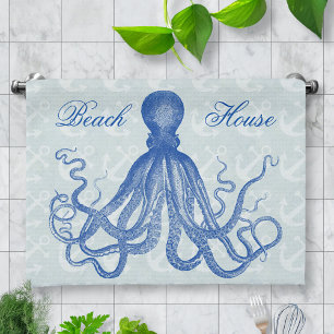 Oktopus Anker Vintage Blau Personalisiertes Strand Geschirrtuch
