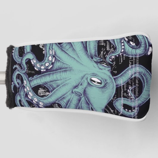 Oktopus Aquamarine Vintage Karte Tinte Golf Headcover (Vorderseite)