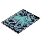 Oktopus Aquamarine Vintage Karte Tinte Notizblock (Linke Seite)