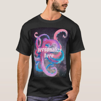 Oktopus Aquarellraum Ozean Rosa Blau T-Shirt