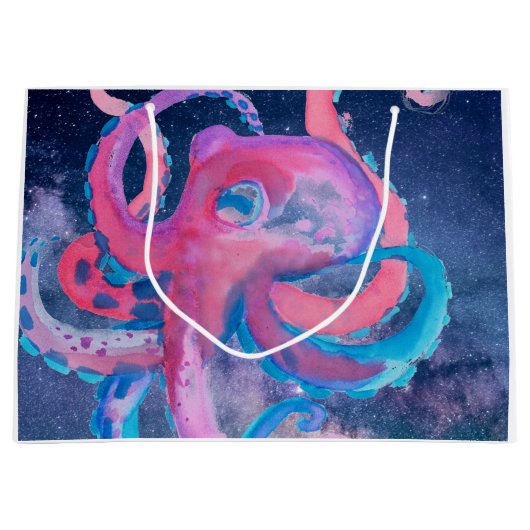 Oktopus Aquarellraum Ozeanrosa Große Geschenktüte (Vorderseite)