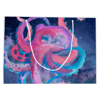 Oktopus Aquarellraum Ozeanrosa Große Geschenktüte