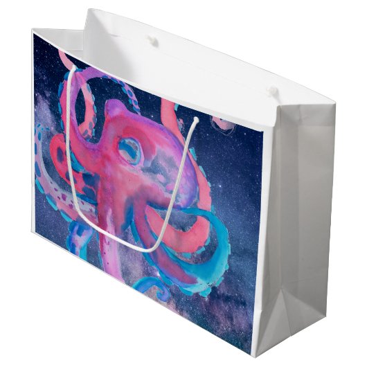 Oktopus Aquarellraum Ozeanrosa Große Geschenktüte (Vorderseite Schrägansicht)
