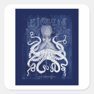 Oktopus auf blau quadratischer aufkleber