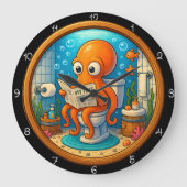 Oktopus auf der Toilettenuhr Funny Große Wanduhr (Vorderseite)