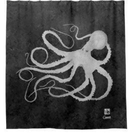 Oktopus auf Dunkelgrau l - Duschvorhang