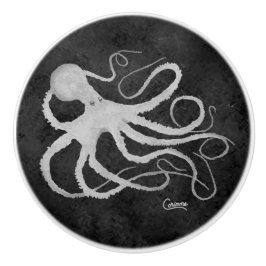 Oktopus auf Dunkelgrau L - Knochen Keramikknauf