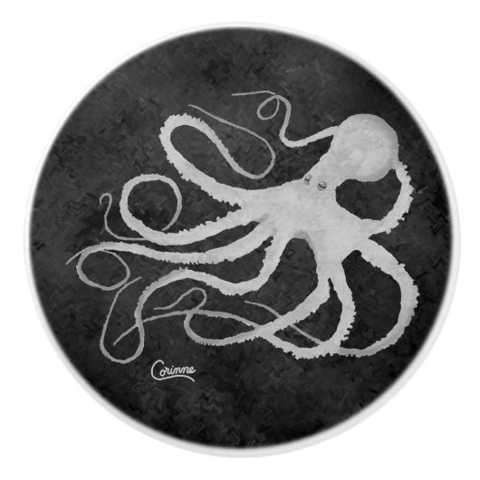 Oktopus auf dunkelgrau R - Knochen Keramikknauf (Vorderseite)