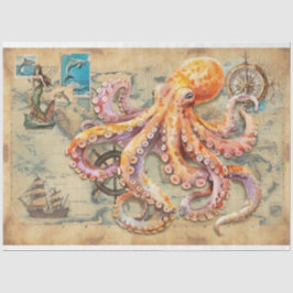 Oktopus auf Karte Seidenpapier