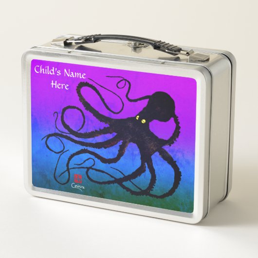 Oktopus auf Lila, blau und grün - Retro-Lunch Metall Lunch Box (Rückseite)